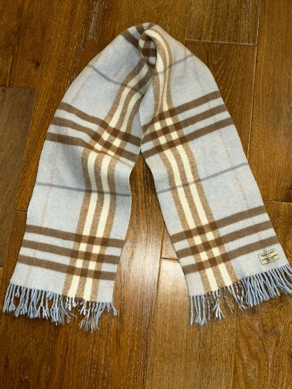 Burberry Light Blue & Brown Classic Check Wool Scarf double sided